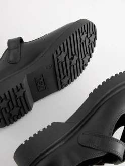 Next Matt Black Leather T-Bar Chunky School Shoes^ Shoes