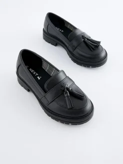 Hot Next Matt Black School Chunky Tassel Loafers