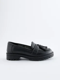 Hot Next Matt Black School Chunky Tassel Loafers