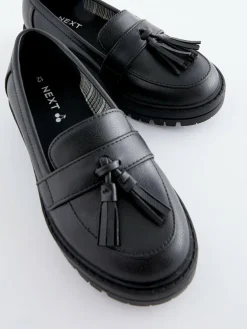 Hot Next Matt Black School Chunky Tassel Loafers
