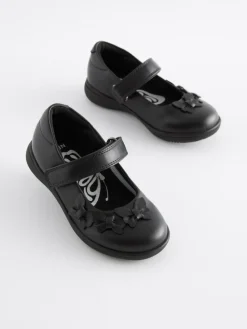 Next Standard Fit (F) School Junior Butterfly Mary Jane Shoes Matt Black