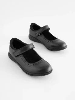 Clearance Next Standard Fit (F) School Leather Brogue Detail Mary Jane Shoes Matt Black