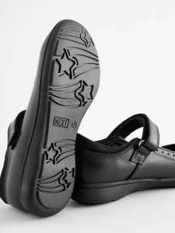 Clearance Next Standard Fit (F) School Leather Brogue Detail Mary Jane Shoes Matt Black