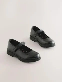 Discount Next Matt Black Standard Fit (F) School Leather Chunky Mary Jane Shoes