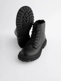 Next Matt Black Standard Fit (F) Warm Lined Lace-Up Ankle Boots^ Boots & Wellies
