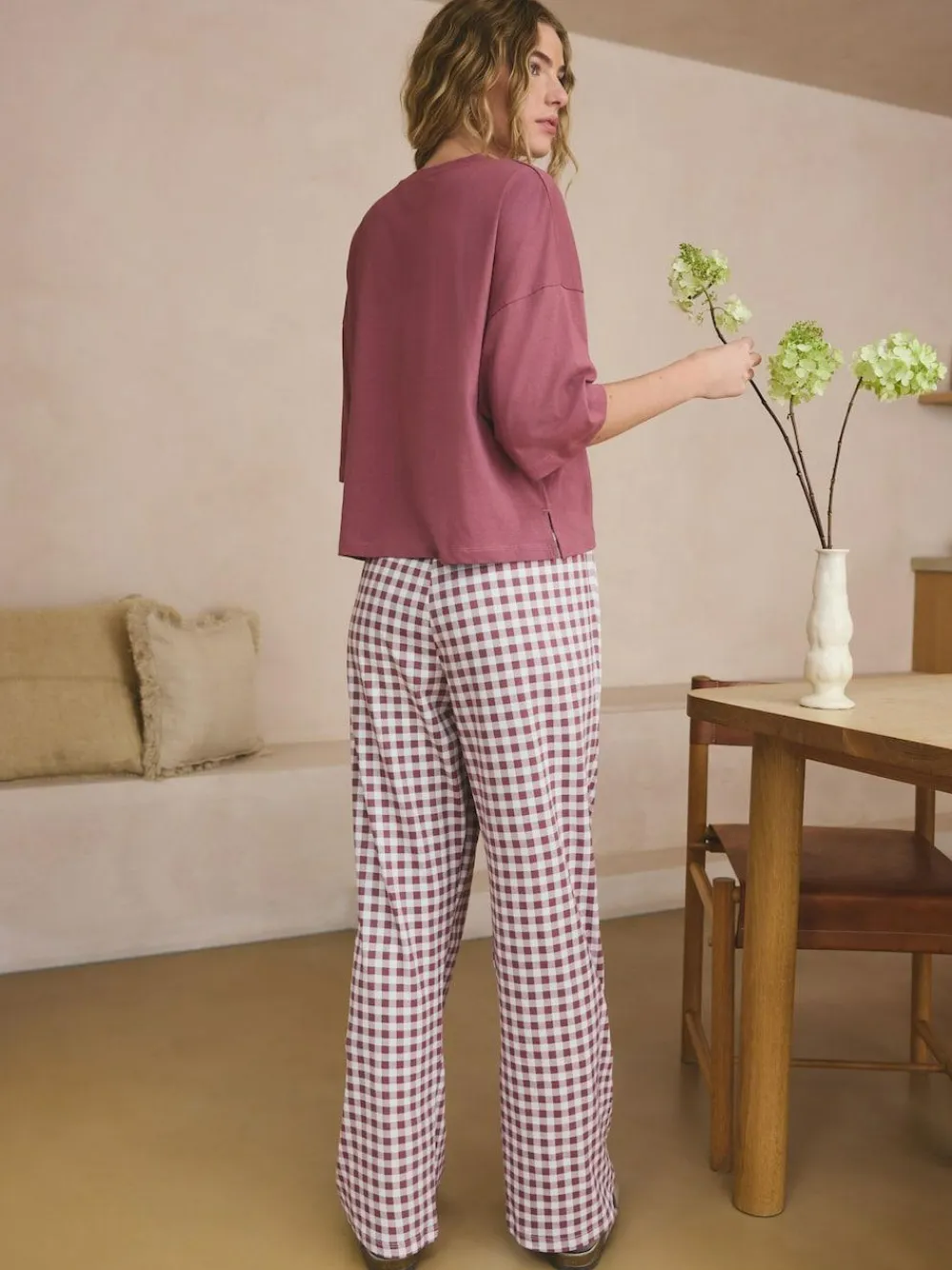 Outlet Next Mauve Purple Gingham Cotton Short Sleeve Pyjamas