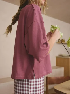 Outlet Next Mauve Purple Gingham Cotton Short Sleeve Pyjamas