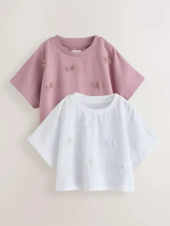 Online Next Mauve/White Boxy Bows T-Shirts 2 Pack (3-16yrs)