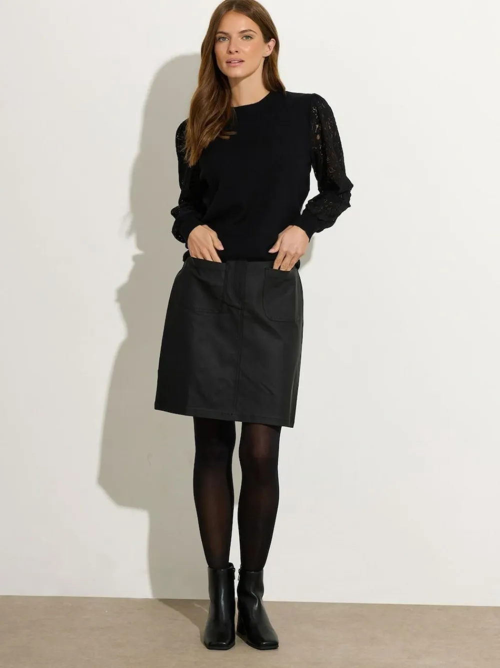M&Co Black Coated A-Line Skirt^Women Skirts
