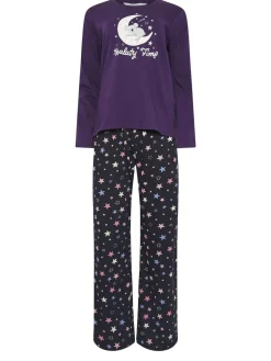 M&Co Purple Koalaty Time Long Sleeve Wide Leg PJ Set