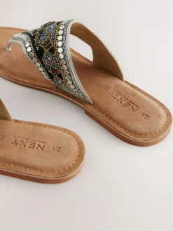 Online Next Metallic Standard/Wide Fit Chunky Beaded Toe Thong Sandals
