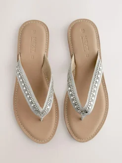 Next Metallic Standard/Wide Fit Beaded Toe Thong Sandals^Women Wide Fit & Extra Wide Fit