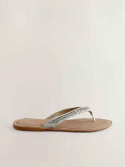 Next Metallic Standard/Wide Fit Beaded Toe Thong Sandals^Women Wide Fit & Extra Wide Fit