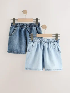 Next Mid Blue 100% Cotton Denim Shorts 2 Pack (3-16yrs)^ Nightwear|Shorts & Skirts