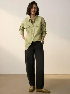 New Next Mid Blue and Khaki Green Oversized Denim Shirts 2 Pack