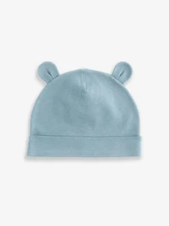 Next Mid Blue Baby 100% Cotton Beanies 3 Pack (0-18mths)^BOY Hats & Scratch Mitts|Newborn Accessories