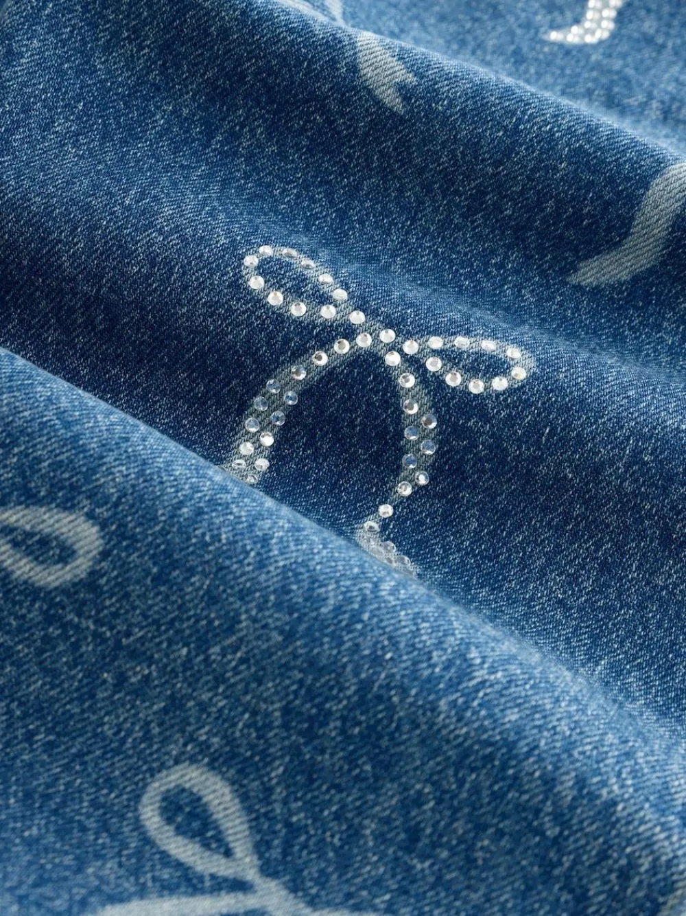 Next Mid Blue Barrel Fit Wide Floral Print Embellished Jeans (3-16yrs)^ Jeans