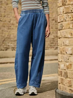 Clearance Next Barrel Leg Denim Jersey Trousers Mid Blue