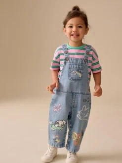 Clearance Next Mid Blue Cat Printed Denim Dungarees (3mths-7yrs)