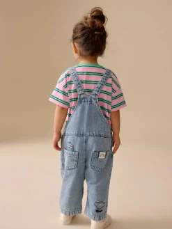 Clearance Next Mid Blue Cat Printed Denim Dungarees (3mths-7yrs)
