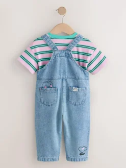Clearance Next Mid Blue Cat Printed Denim Dungarees (3mths-7yrs)