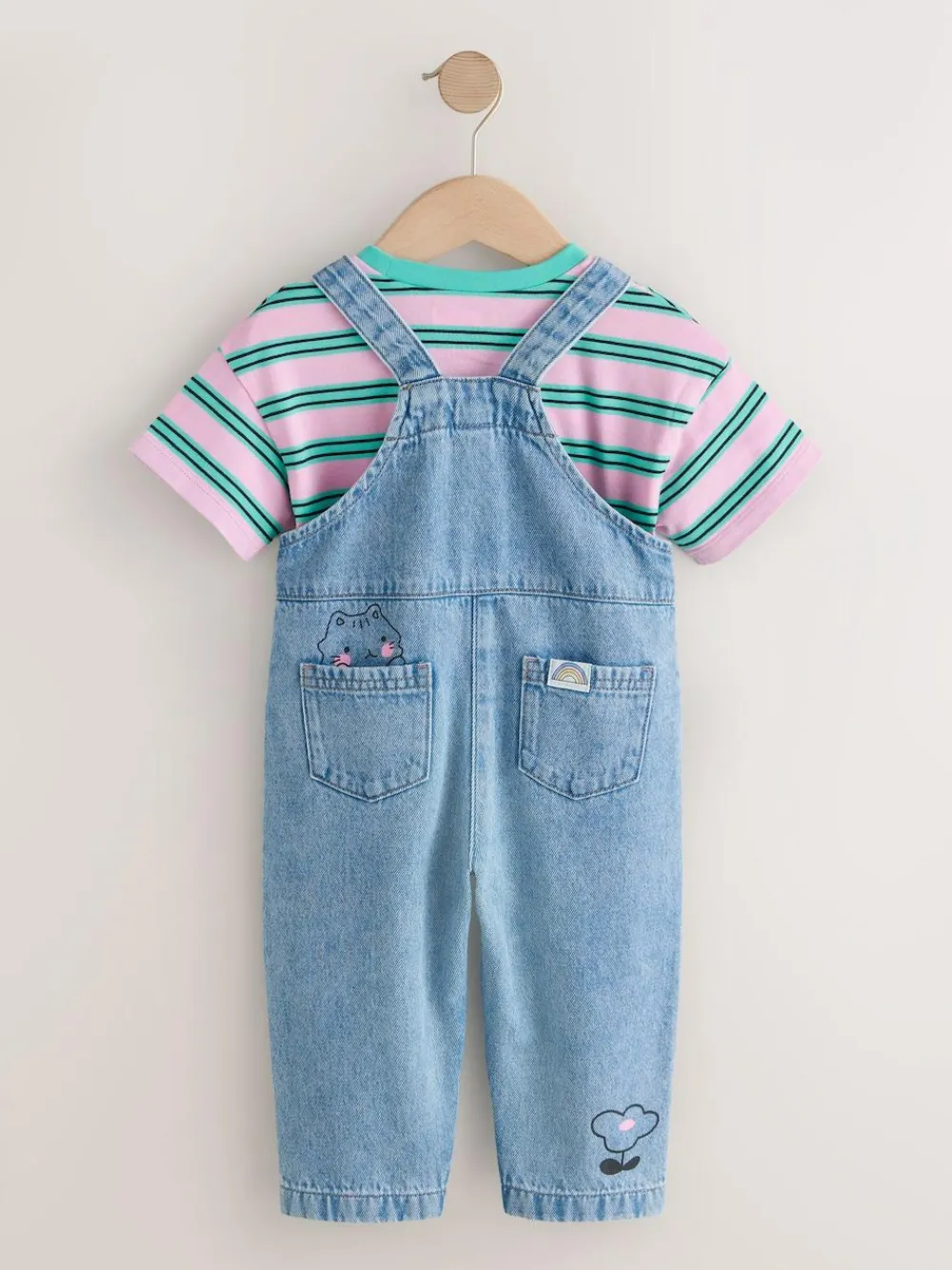 Clearance Next Mid Blue Cat Printed Denim Dungarees (3mths-7yrs)