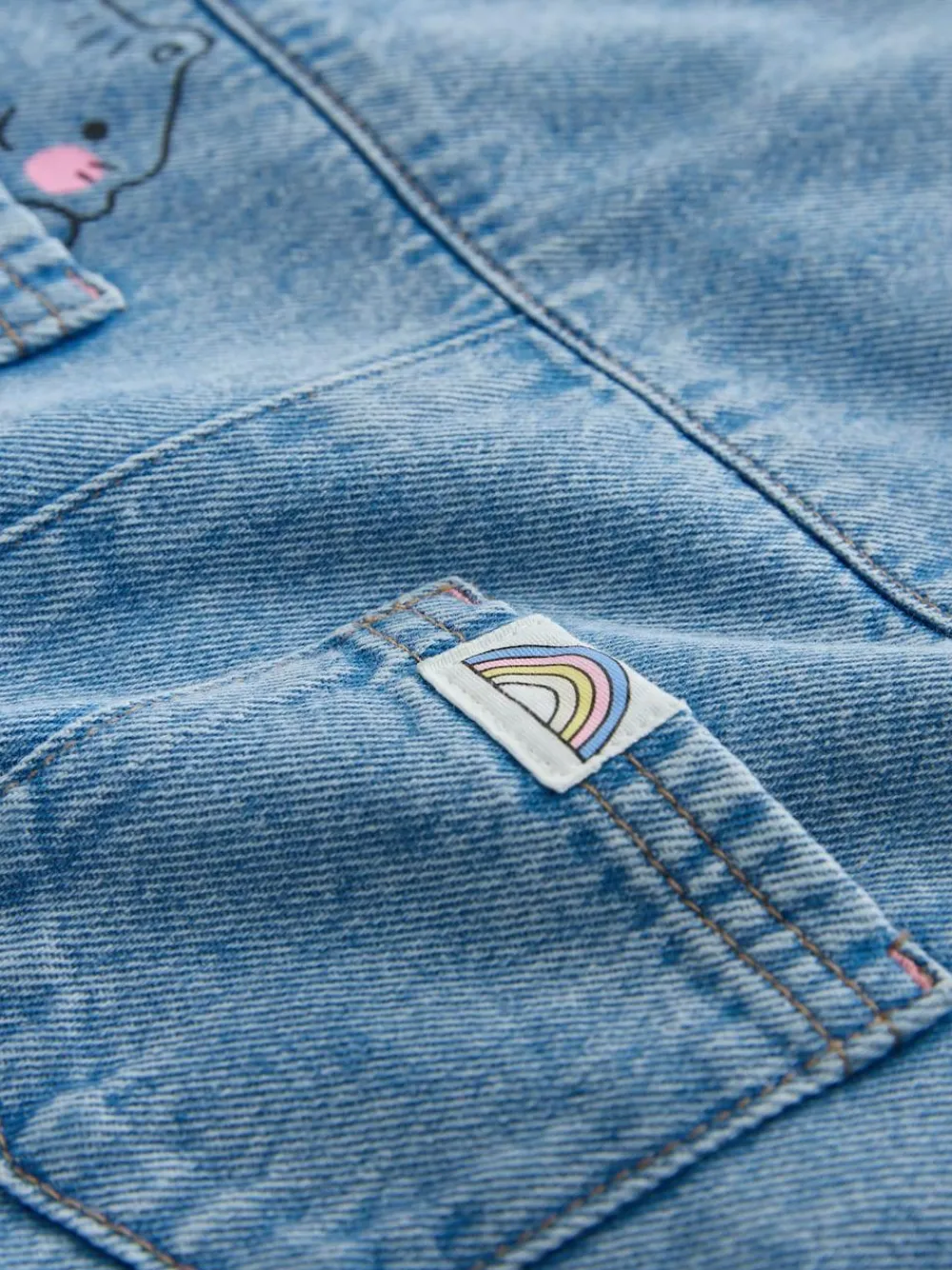 Clearance Next Mid Blue Cat Printed Denim Dungarees (3mths-7yrs)