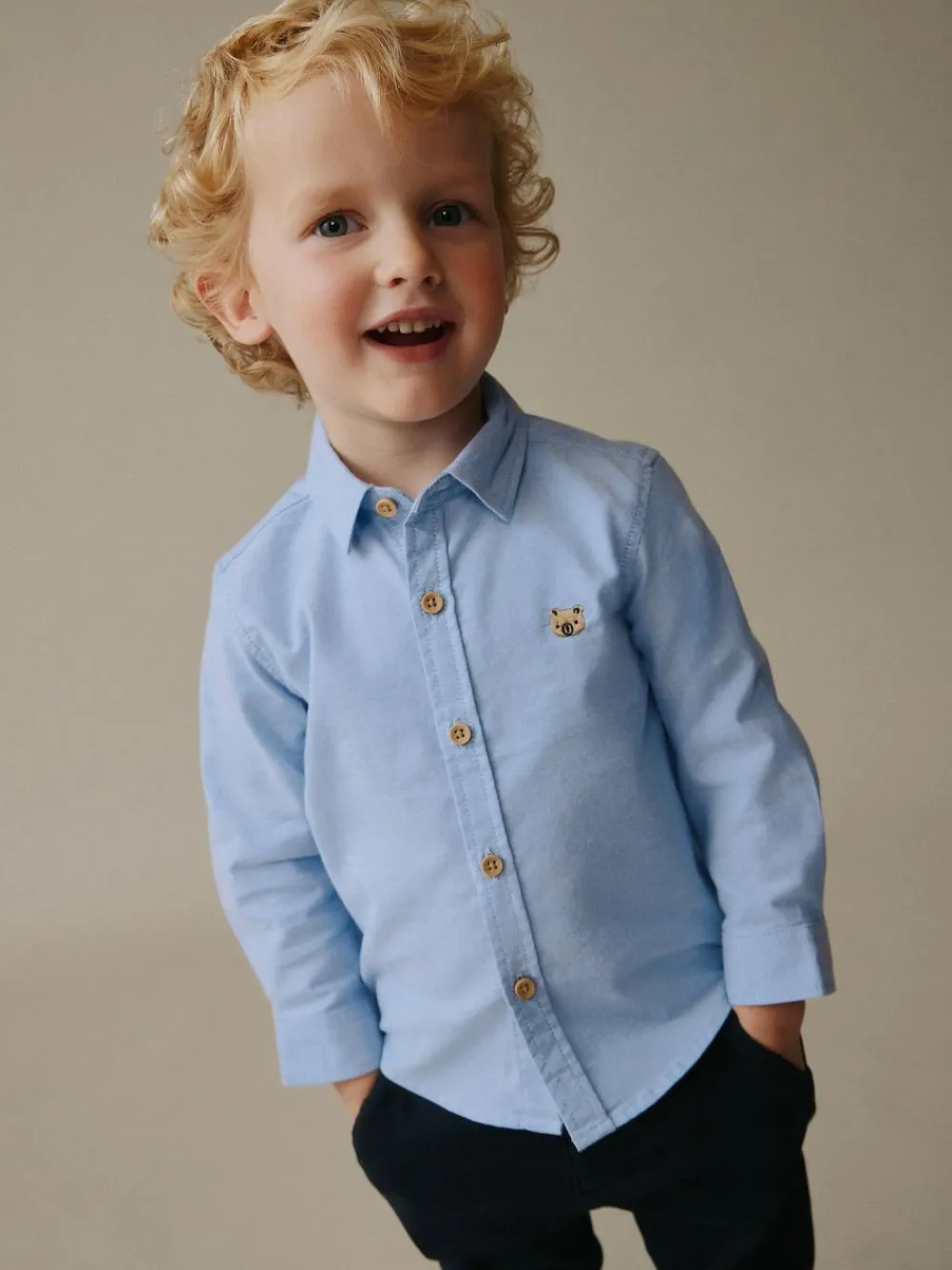 Outlet Next Mid Blue Character Long Sleeve Long Sleeve Oxford Shirt (3mths-7yrs)