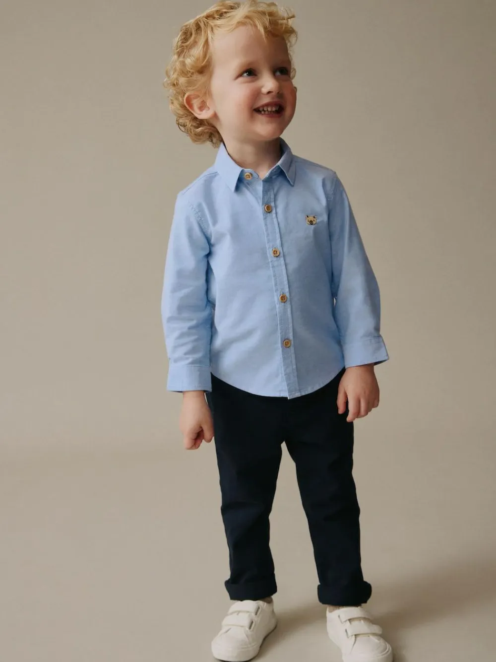 Outlet Next Mid Blue Character Long Sleeve Long Sleeve Oxford Shirt (3mths-7yrs)