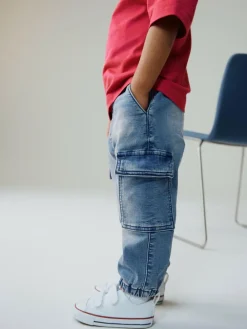 New Next Comfort Stretch Wide Cargo Jeans (3mths-7yrs) Mid Blue