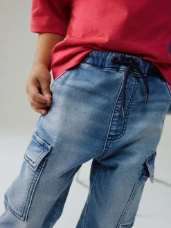 New Next Comfort Stretch Wide Cargo Jeans (3mths-7yrs) Mid Blue