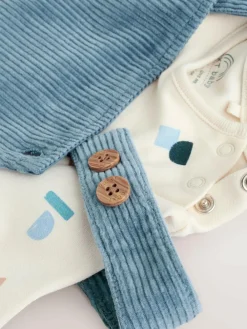 Next Mid Blue Cord Dungarees and Bodysuit Set (0mths-2yrs)^BOY Newborn Clothing|Sets & Co-Ords