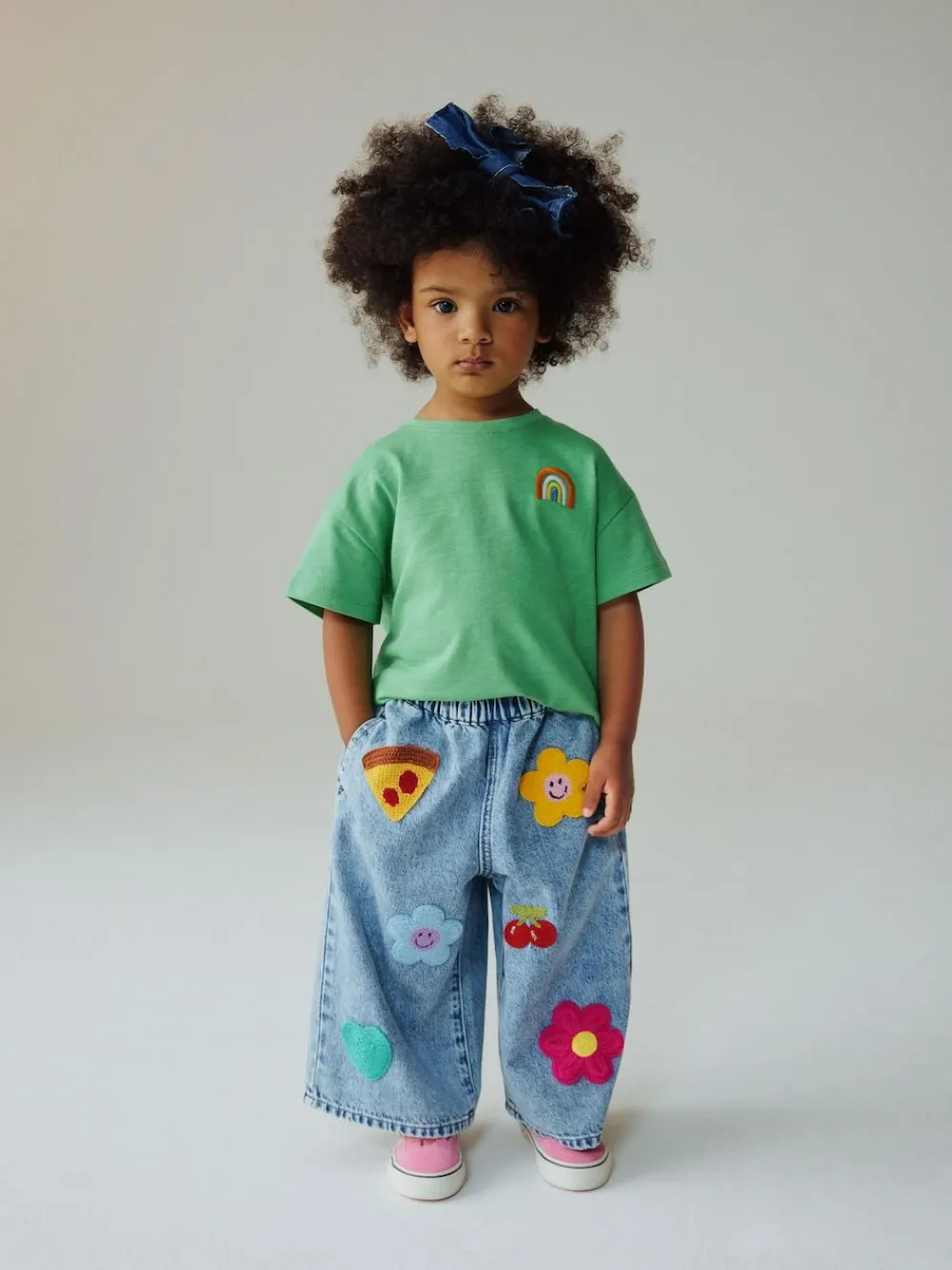 Hot Next Mid Blue Crochet Embellished Wide leg Jeans (3mths-7yrs)