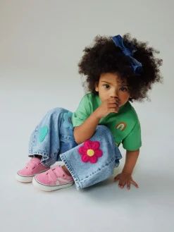 Hot Next Mid Blue Crochet Embellished Wide leg Jeans (3mths-7yrs)