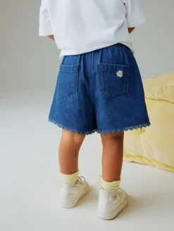 Next Mid Blue Daisy Embroidered Denim Shorts (3mths-7yrs)^ Nightwear|Shorts