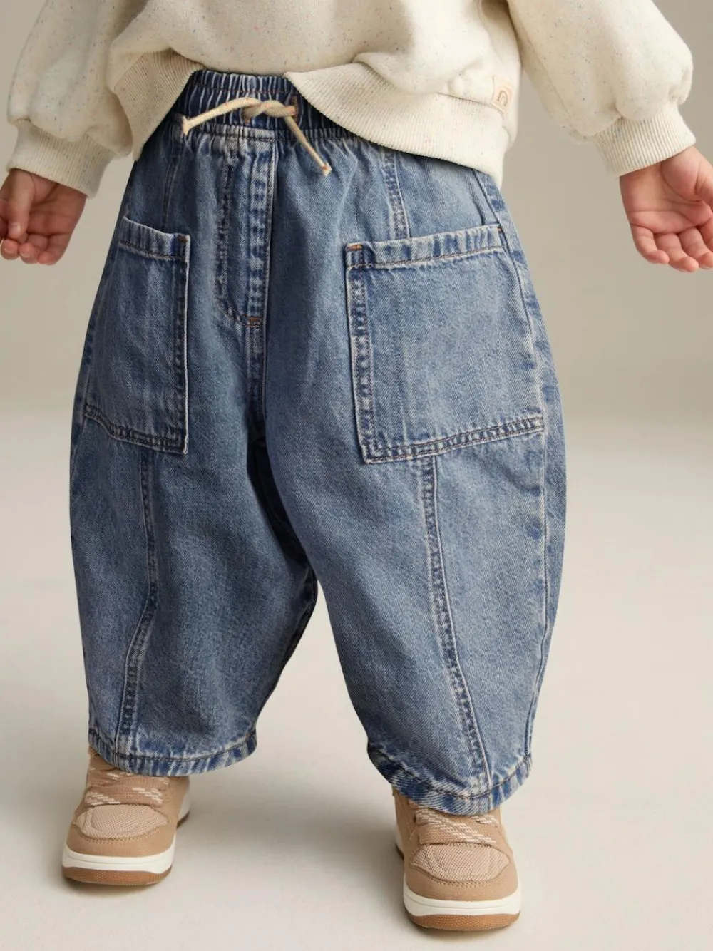 Next Mid Blue Denim Barrel 100% Cotton Jeans (3mths-7yrs)^ Jeans & Joggers|Jeans