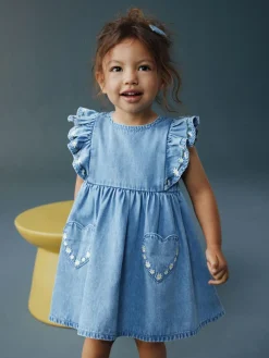 Hot Next Mid Blue Denim Frill Sleeve Dress (3mths-8yrs)