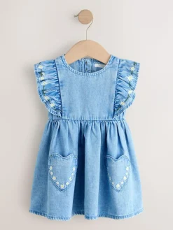 Hot Next Mid Blue Denim Frill Sleeve Dress (3mths-8yrs)