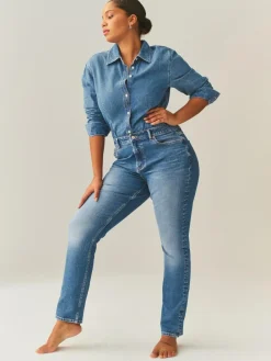 Next Mid Blue Denim Hourglass Mid Rise Stretch Slim Jeans^Women Jeans|Jeans