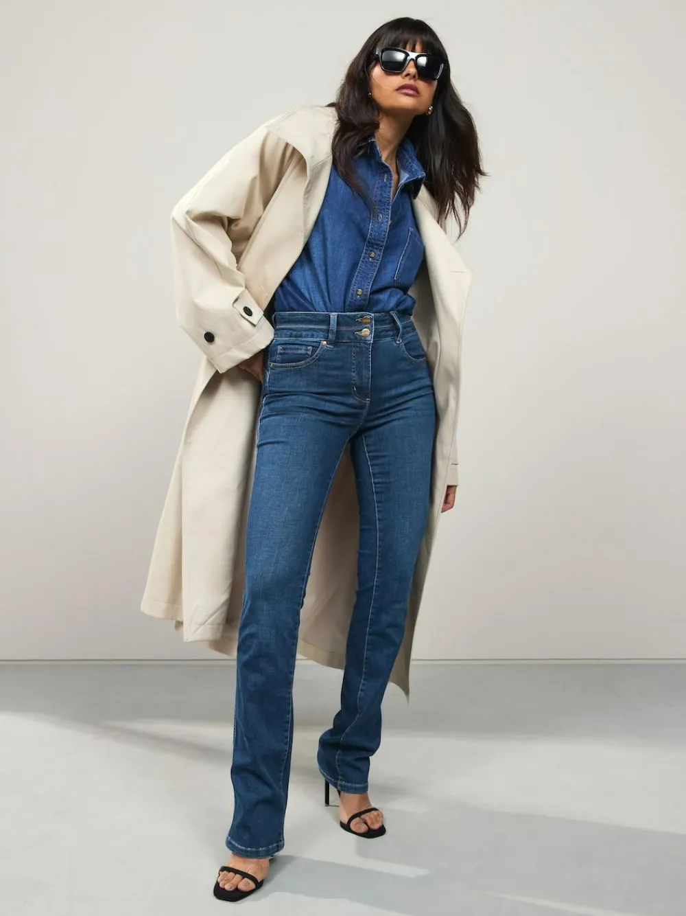 Online Next Lift, Slim And Shape Bootcut Jeans Mid Blue Denim