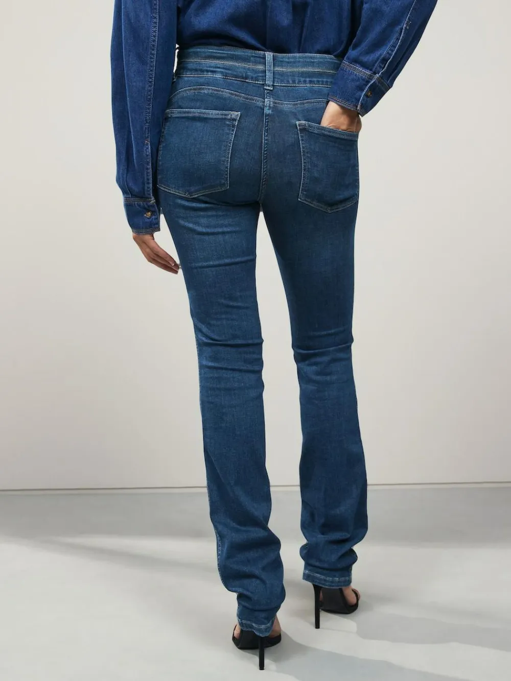 Online Next Lift, Slim And Shape Bootcut Jeans Mid Blue Denim