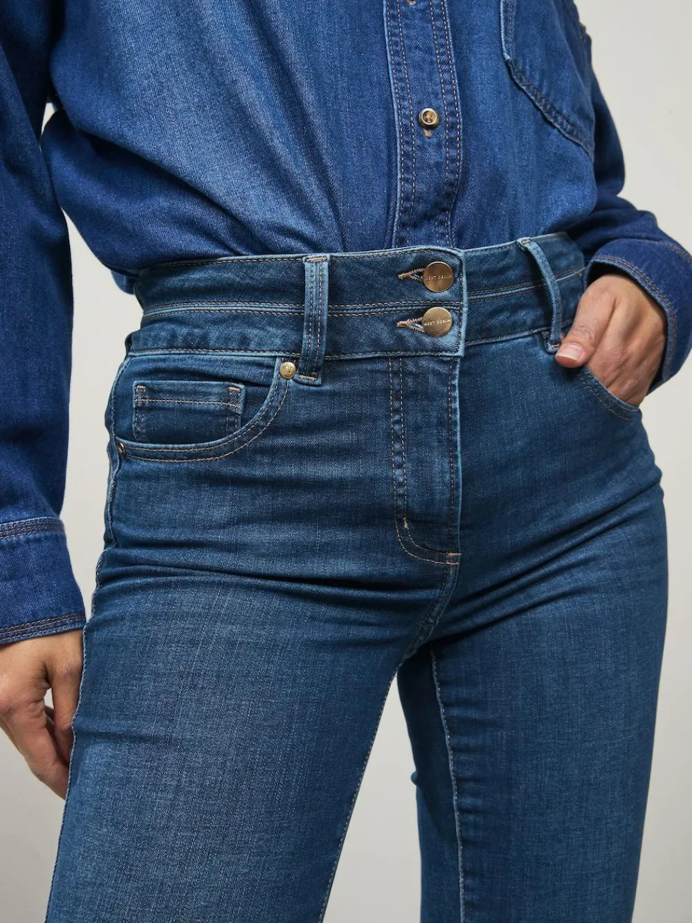 Online Next Lift, Slim And Shape Bootcut Jeans Mid Blue Denim