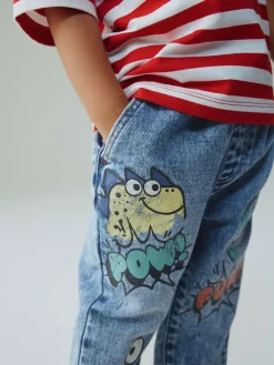 Next Mid Blue Denim Monster Graffiti Jeans (3mths-7yrs)^BOY Newborn Clothing|Baby Boys