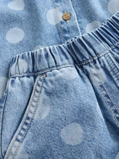 New Next Mid Blue Denim Polka Dot Waistcoat and Shorts Set (3mths-7yrs)