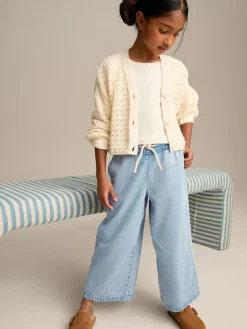 Next Mid Blue Denim Pull On Wide Leg Jeans (3-16yrs)^ Jeans