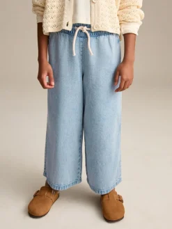 Next Mid Blue Denim Pull On Wide Leg Jeans (3-16yrs)^ Jeans