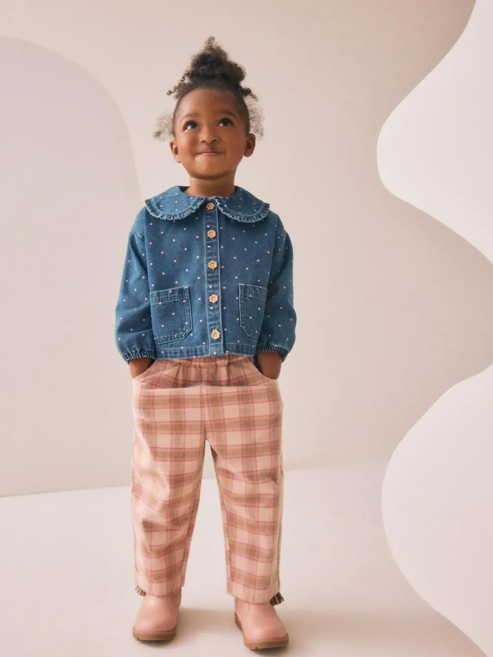 Next Mid Blue Denim Shirt and Check Trousers Set (3mths-7yrs)^ Sets & Co-Ords|Sets & Co-Ords