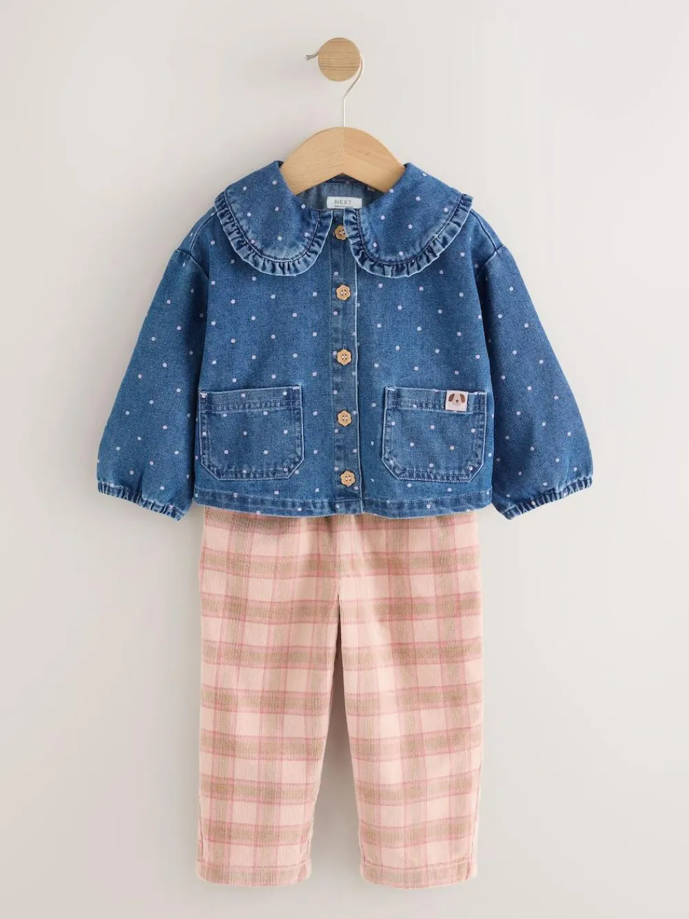 Next Mid Blue Denim Shirt and Check Trousers Set (3mths-7yrs)^ Sets & Co-Ords|Sets & Co-Ords