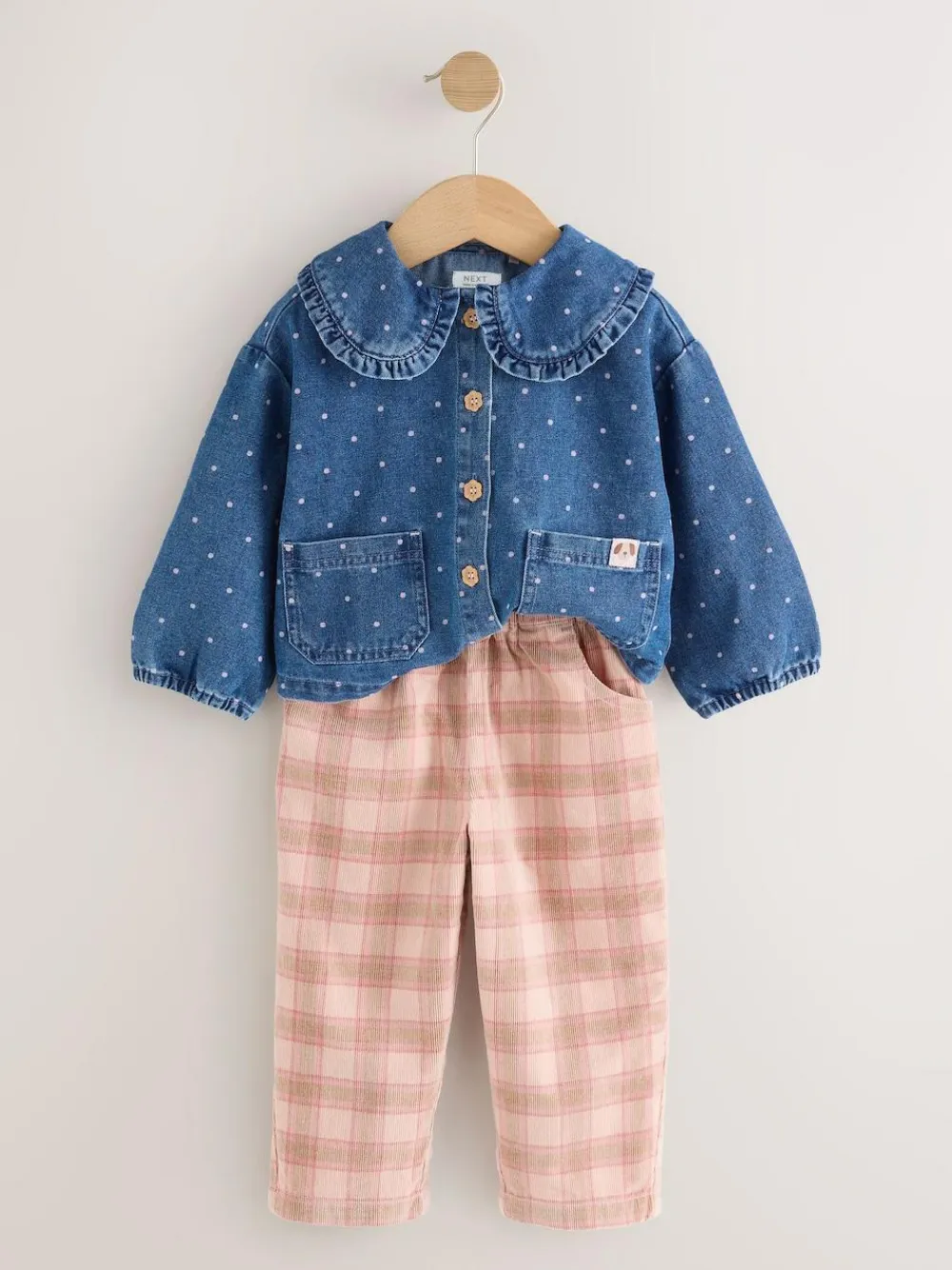 Next Mid Blue Denim Shirt and Check Trousers Set (3mths-7yrs)^ Sets & Co-Ords|Sets & Co-Ords