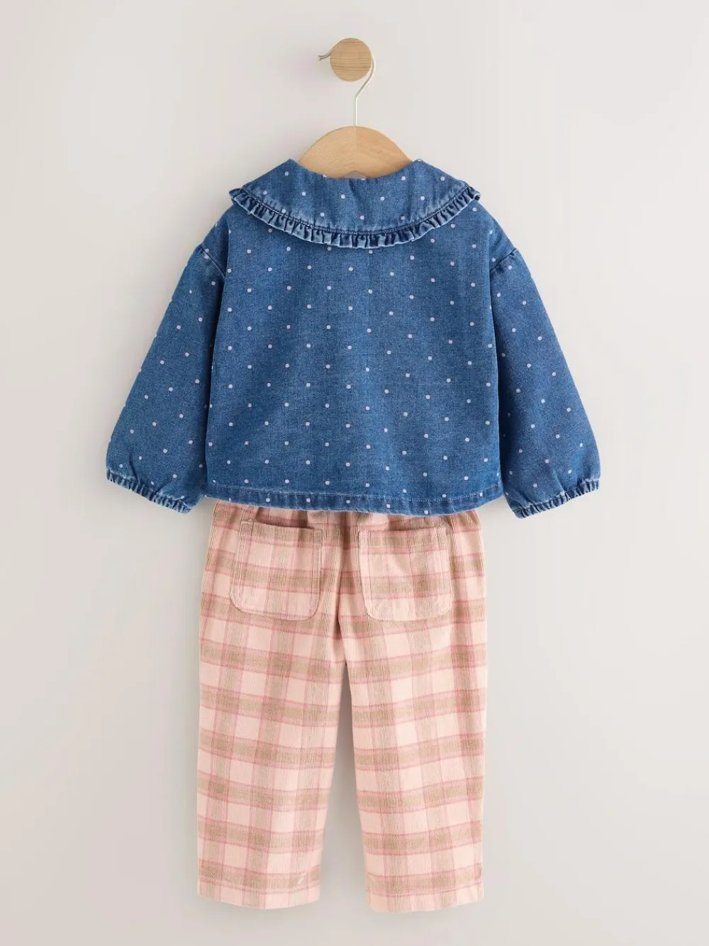 Next Mid Blue Denim Shirt and Check Trousers Set (3mths-7yrs)^ Sets & Co-Ords|Sets & Co-Ords